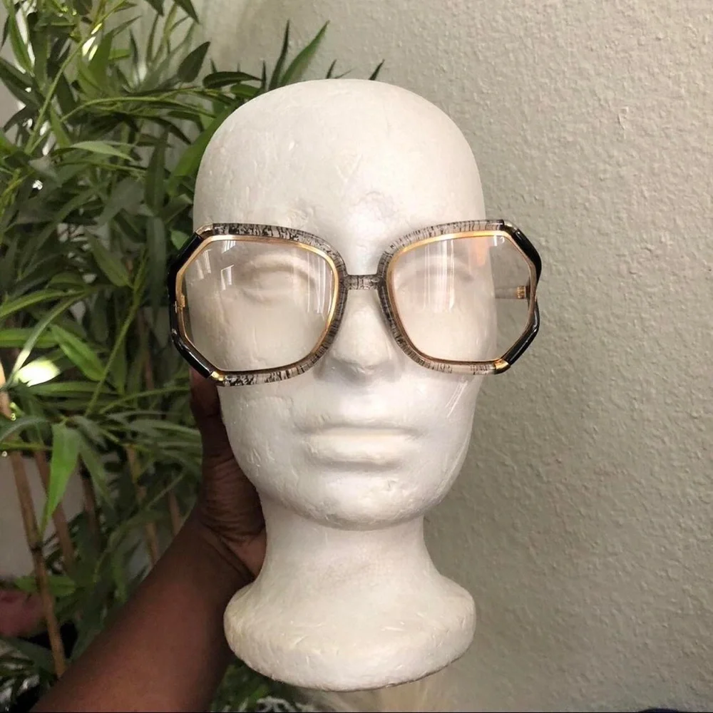 TED LAPIDUS Vintage Large Oversize Geometric Eyeglasses Frames Paris France Gold